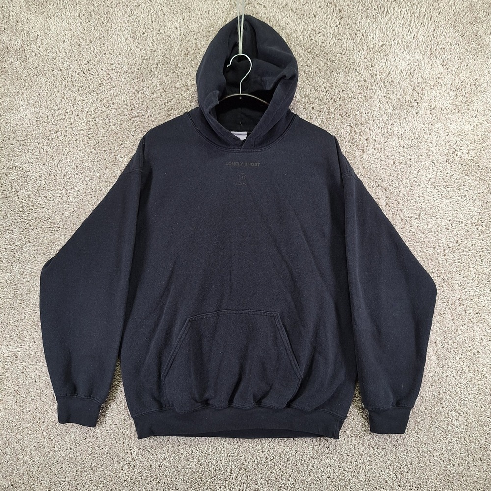 Lonely Ghost Hoodie Mens L Black Fleece Lined Text Me When You Get Home Pullover